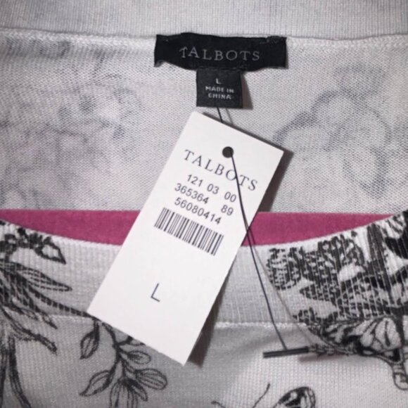 NWT TALBOTS BLACK WHITE ELBOW SLEEVE PULLOVER - BUTTERFLY TOILE WOMAN'S L LARGE - Picture 7 of 8